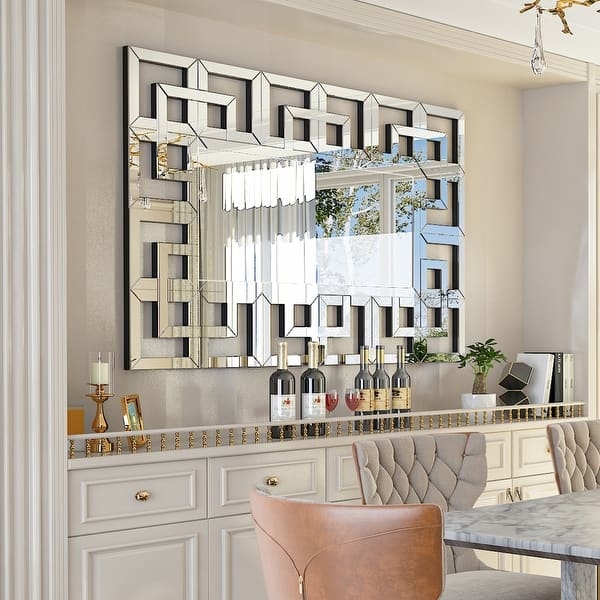 Silver Rectangular Wall Mirror with Geometric Wire Open-Frame Design