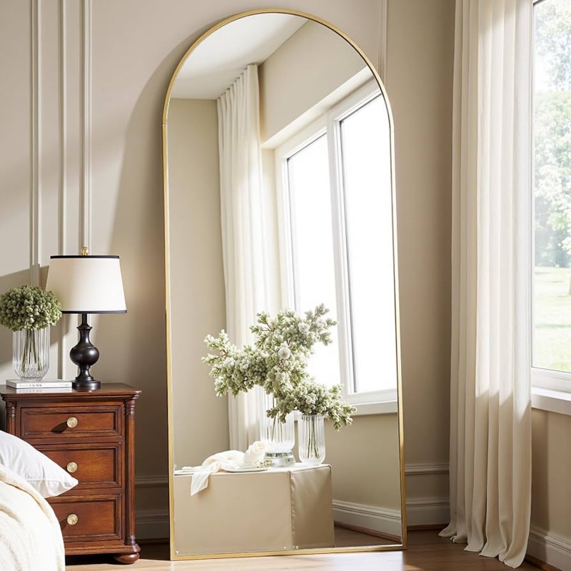 Slender Arched Floor Mirror, Polished Finish for Bright Room