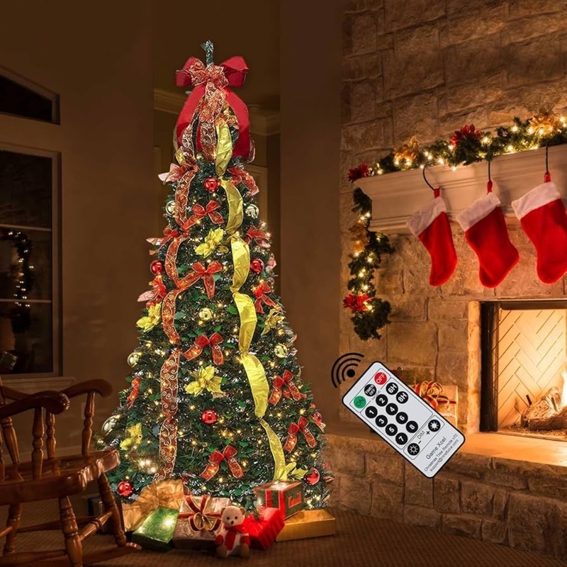 Slender Artificial Christmas Tree, Fully Trimmed, Pop-Up Assembly
