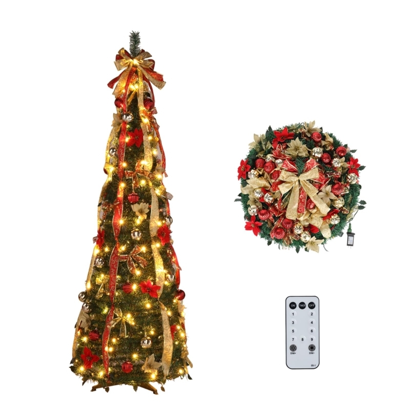 Slender Artificial Christmas Tree, Pre-Decorated Pencil Profile