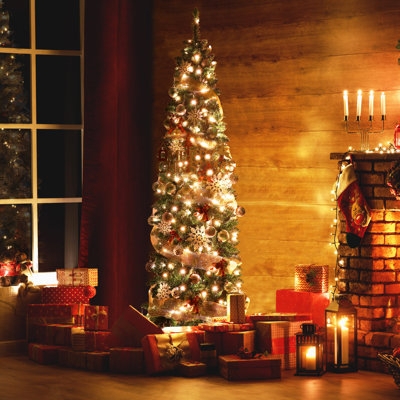 Slender Artificial Christmas Tree Profile Pencil Silhouette Warm White