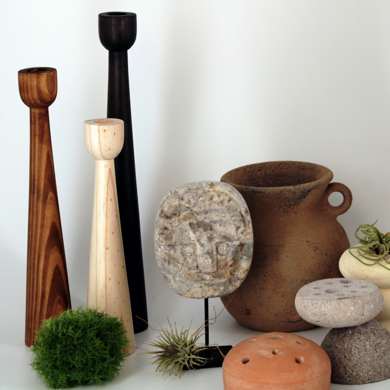 Slender Tapered Candlestick Holder, Dark Wood Sculptural Form, Matte