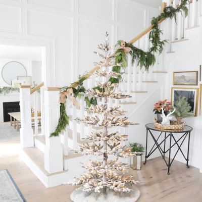 Slender White Flocked Artificial Christmas Tree, Pre-Lit Design
