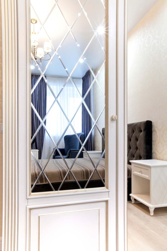 Sliding Closet Door Beveled Mirror Panels Decorative Central Etching