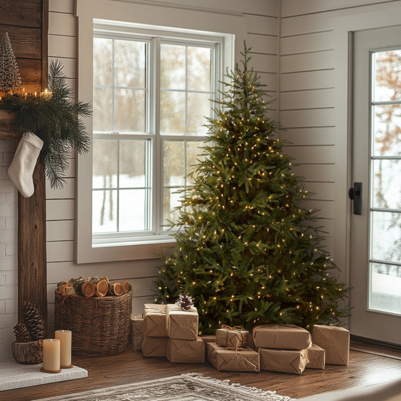 Slim Artificial Christmas Tree Pre-Lit Clear Lights Space Saving
