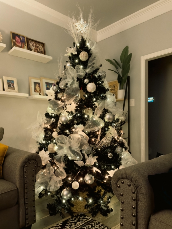 Slim Black Christmas Tree Metallic Ornament Mix Dramatic Decor