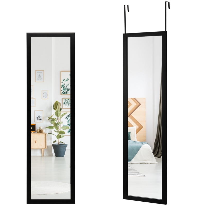 Slim Black Frame Full Length Mirror with Over the Door Hooks