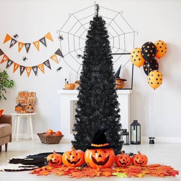 Slim Black Pencil Tree Purple Orange Lights Gothic Halloween
