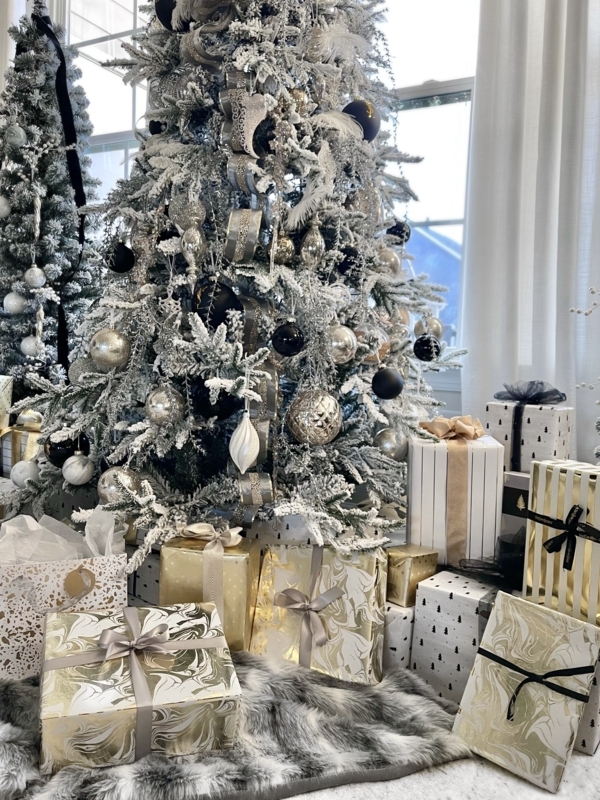 Slim Christmas Tree for Small Spaces with Gold and White Theme and Mirror Accent