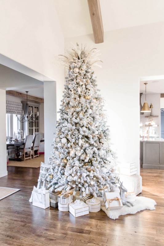 Slim Christmas Tree with Gold Stand and Black Chest Decor Corner