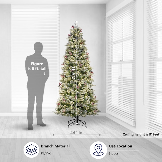 Slim Flocked Artificial Christmas Tree with Frost Berry Accents