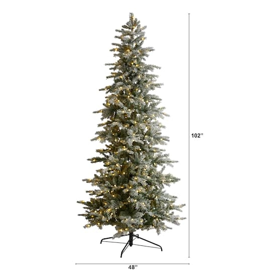 Slim Flocked Spruce Christmas Tree with Warm LED Lights