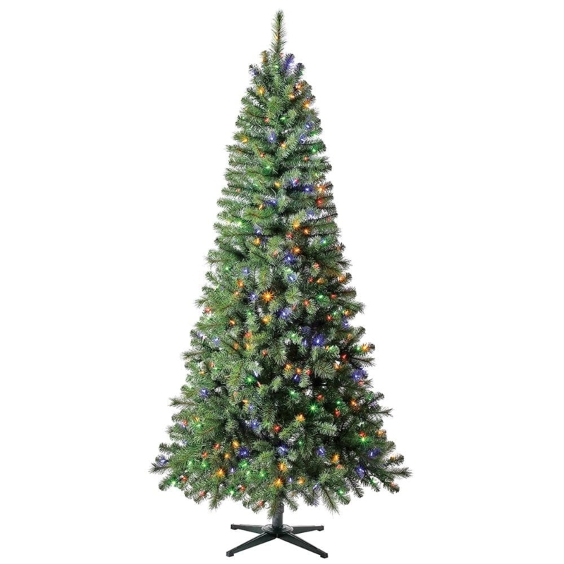 Slim Long Needle Pine Artificial Christmas Tree, Color-Changing LEDs