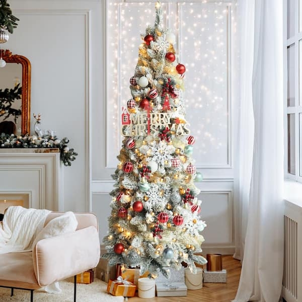 Slim Pencil Artificial Christmas Tree Pre-lit Warm White LEDs