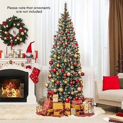 Slim Pencil Christmas Tree Pre-Lit Hinged Branches Festive Decor