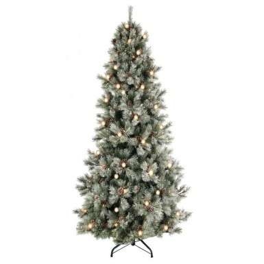 Slim Pencil Jade Green Artificial Tree with Heavy Frosted Flocking