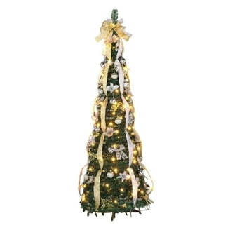 Slim Pop-Up Pencil Christmas Tree with Integrated Gold Ribbon Trim