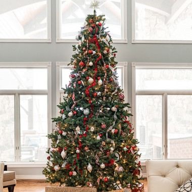 Slim Pre-Lit Christmas Tree, Clear Lights, Forest Green Needles, Tapered Top