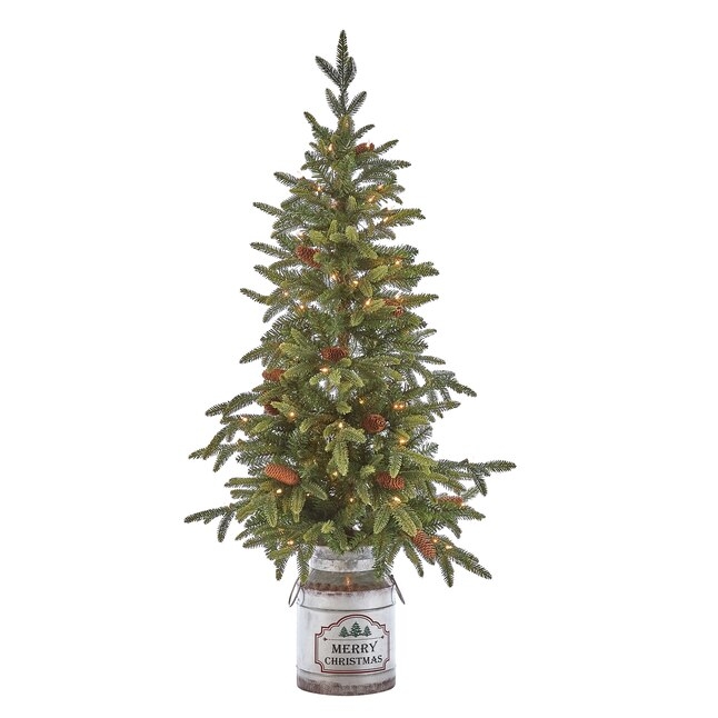 Slim Profile Artificial Christmas Tree in Metal-Toned Potted Base