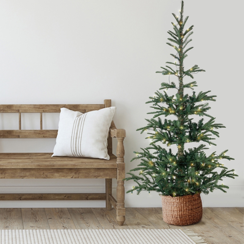 Slim Realistic Fir Tree with Lights Layered Branches Minimalist