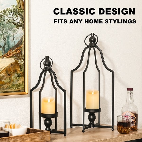 Sloped Roof Lantern Set Matte Black Staggered Farmhouse Decor