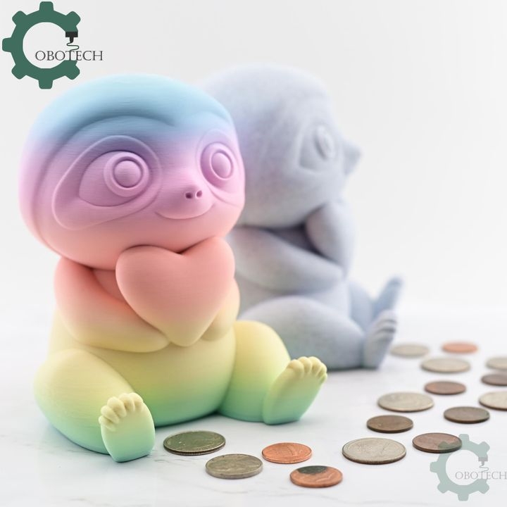 Sloth Piggy Bank Heart Accent Vibrant Palette Whimsical Desk Decor