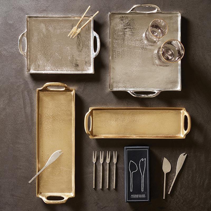 Small Decorative Tray with Organic Silhouette and Hammered Silver