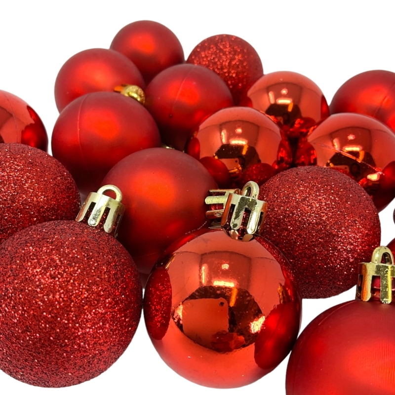 Small Red Ball Ornaments, 20 Piece Set Shiny Matte Glitter Finish