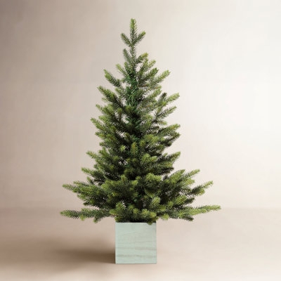 Small Tabletop Christmas Tree Rustic Artificial Fir Stone-Like Pot (73 chars)