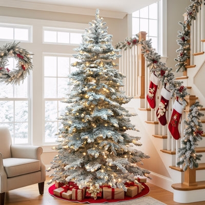 Snow Flocked Artificial Christmas Tree Fully Decorated Wintry Fir (72 chars)