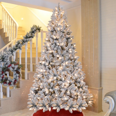 Snow Flocked Christmas Tree Integrated Pinecones Pre-Lit Rustic Wintry