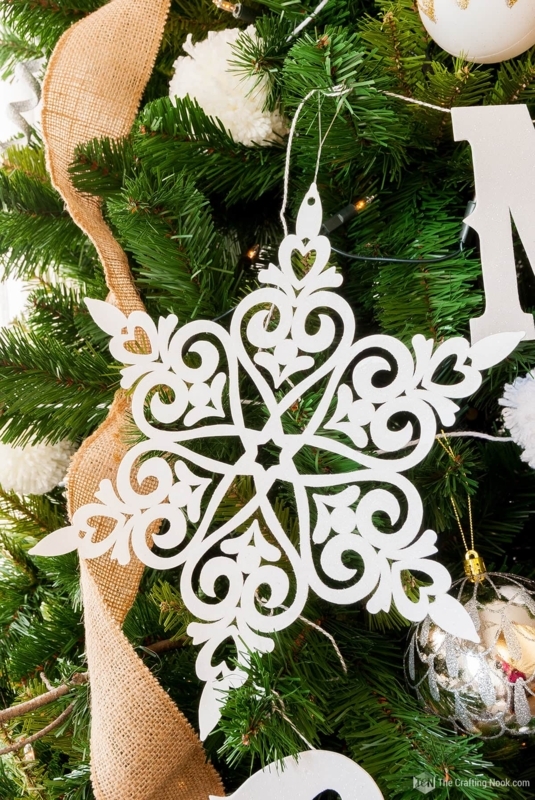 Snowflake Ornaments White Glitter Paper Intricate Cutouts Tree Decor