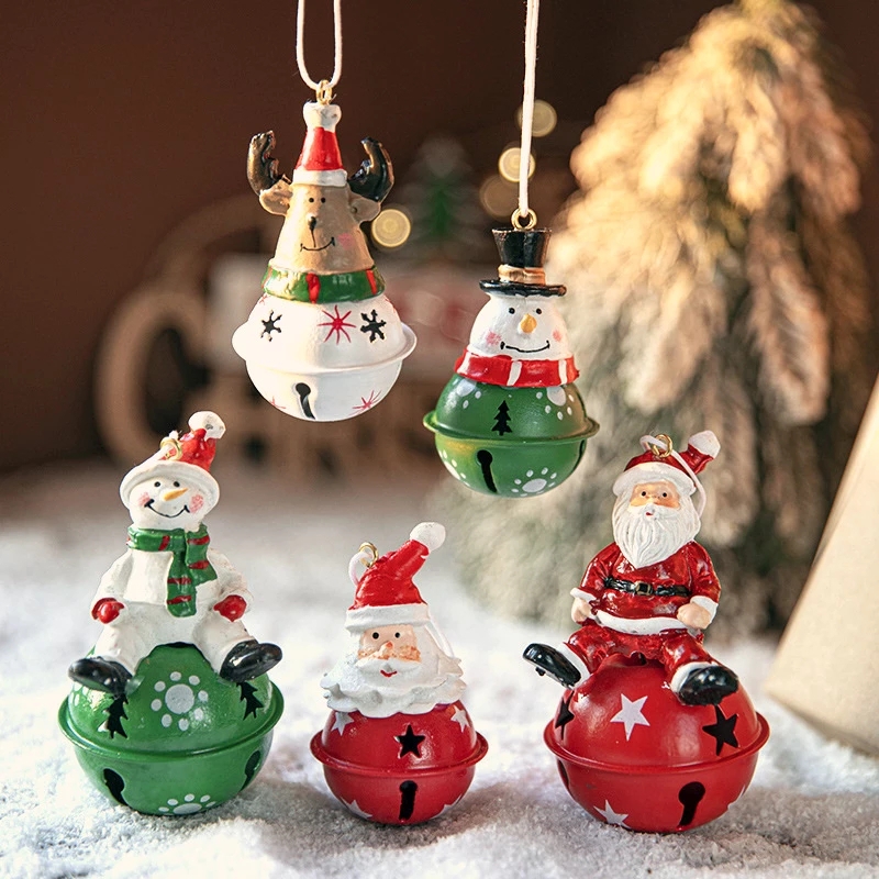 Snowman Jingle Bell Ornaments with Knit Hat Detail