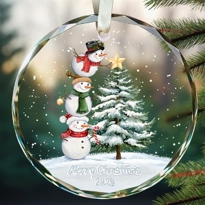 Snowman Ornament Trio, Glittery Finish with Knit-Look Hats