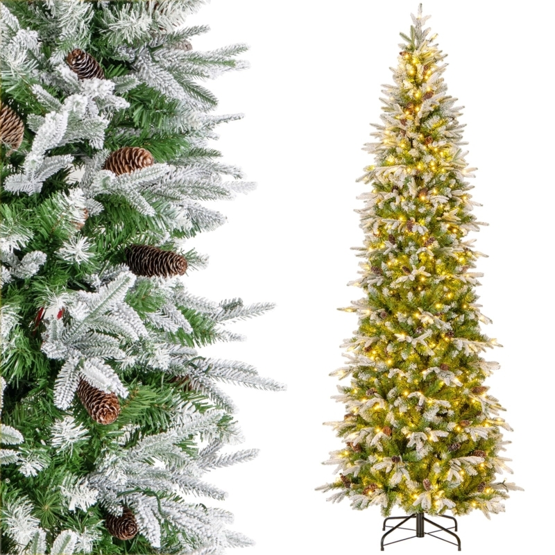 Snowy Farmhouse Christmas Tree, Natural Pine Cones, Heavy Flocking, Slim