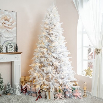 Sparse White Christmas Tree with Woven Basket and Minimalist Decor