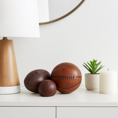 Sports Themed Decorative Object Set Realistic Texture Pebbled Leather