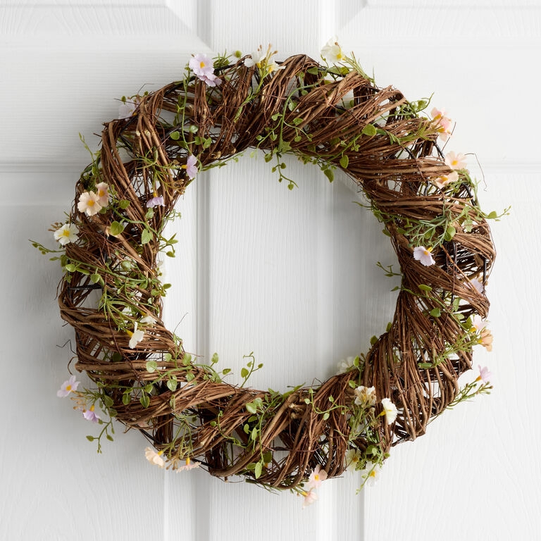 Spring Floral Twig Wreath: Dark Branch Contrast with Faux Mini Blossoms