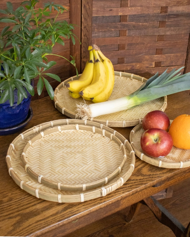 Square Bamboo Serving Trays with Geometric Weave Pattern