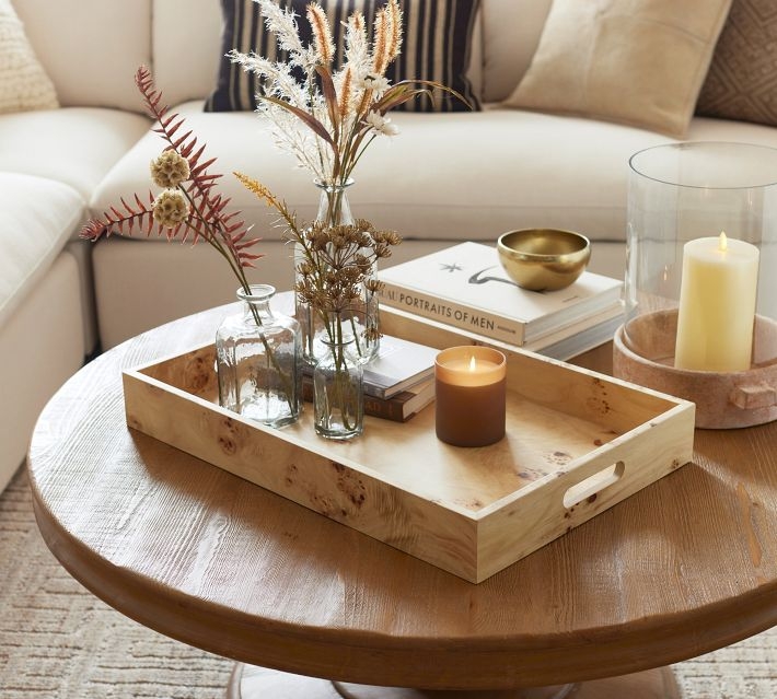 Square Decorative Tray Burl Wood Grain Organic Modern Coffee Table