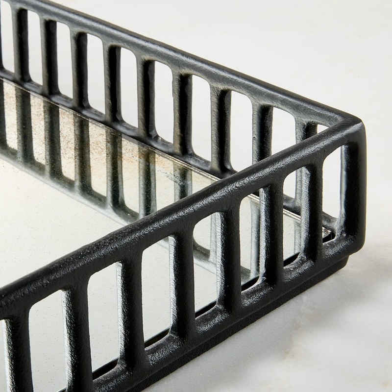 Square Decorative Tray Cast Aluminum Frame with Pitted Metallic Rim