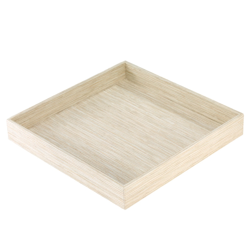 Square Decorative Tray Grasscloth Texture Ecru Tone Minimalist Coastal