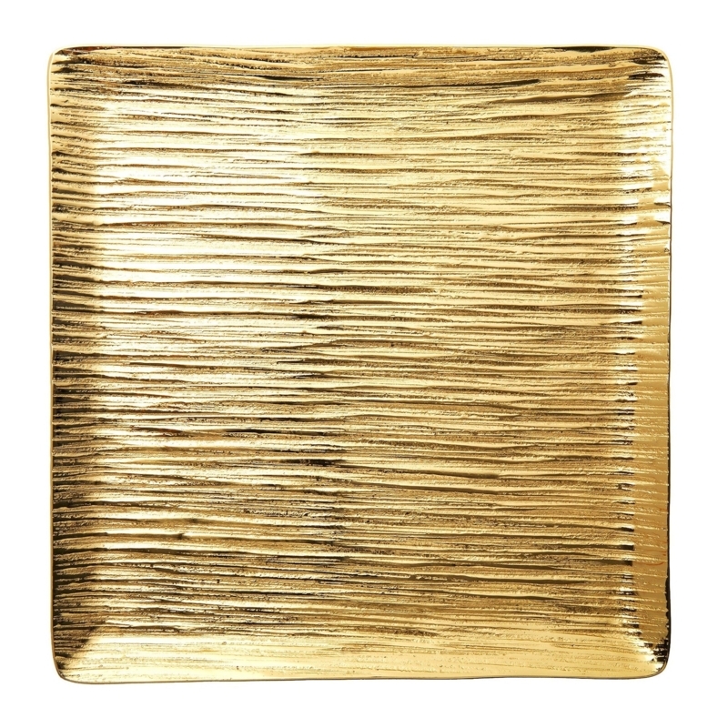 Square Decorative Tray Hammered Texture Gold Finish Luxurious