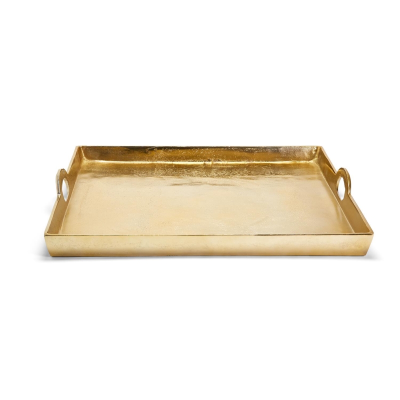 Square Decorative Tray Hammered Texture Metallic Finish Raised Rim