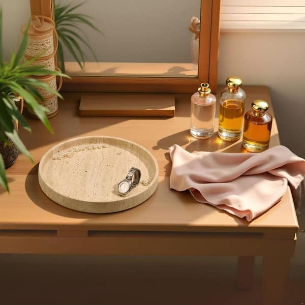 Square Decorative Tray Raised Edges Beige Minimalist Marble Vanity Tray