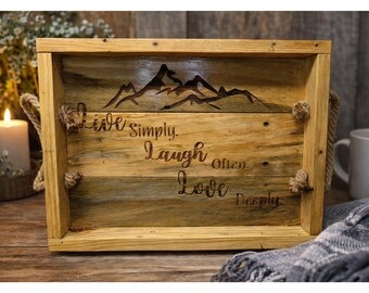 Square Decorative Tray with Engraved Forest Design and Cutout Handles