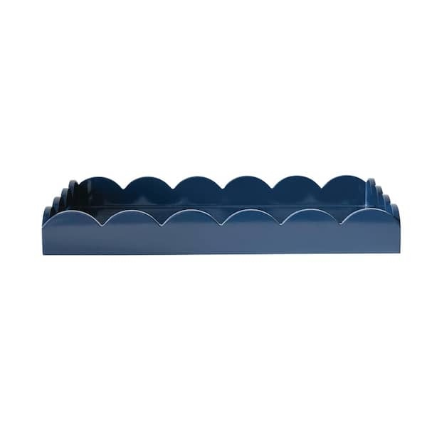 Square Serving Tray: Glossy Navy Blue Lacquer with Scalloped Edges