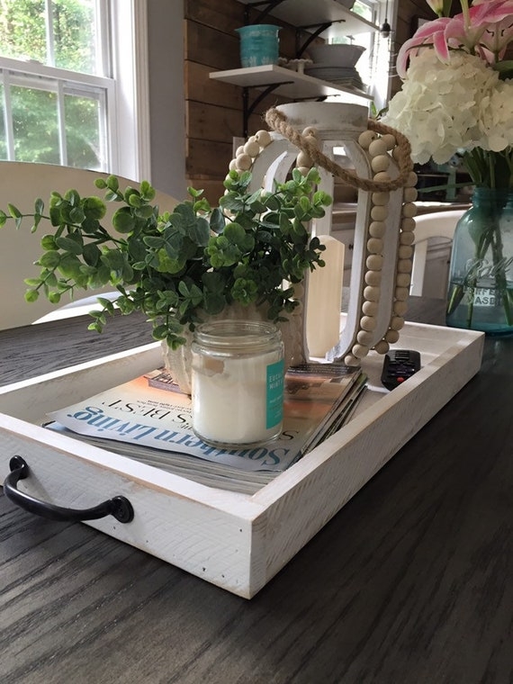 Square Serving Tray: Whitewashed Reclaimed Style with Slatted Base