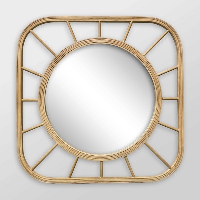 Square Wall Mirror, Bamboo Style Frame & Tied Details