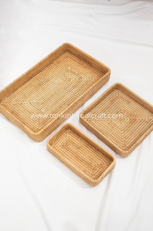 Square Woven Rattan Serving Tray Hand Woven Detail